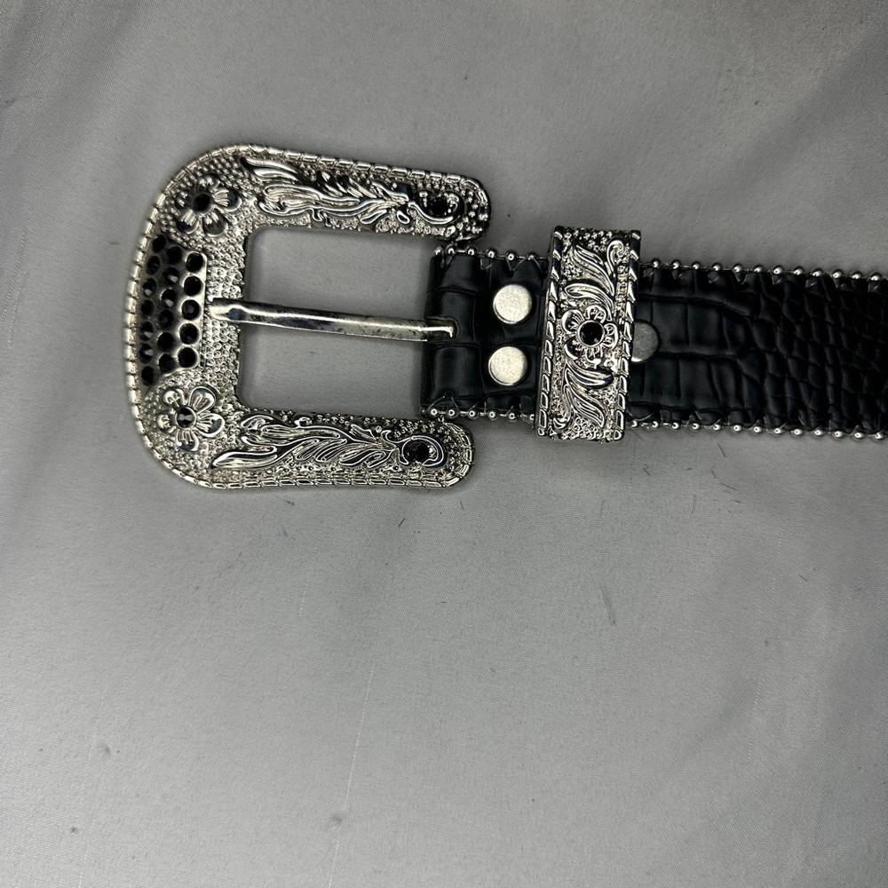 Bb simmon silver Belt with Ornate Silver Buckle
